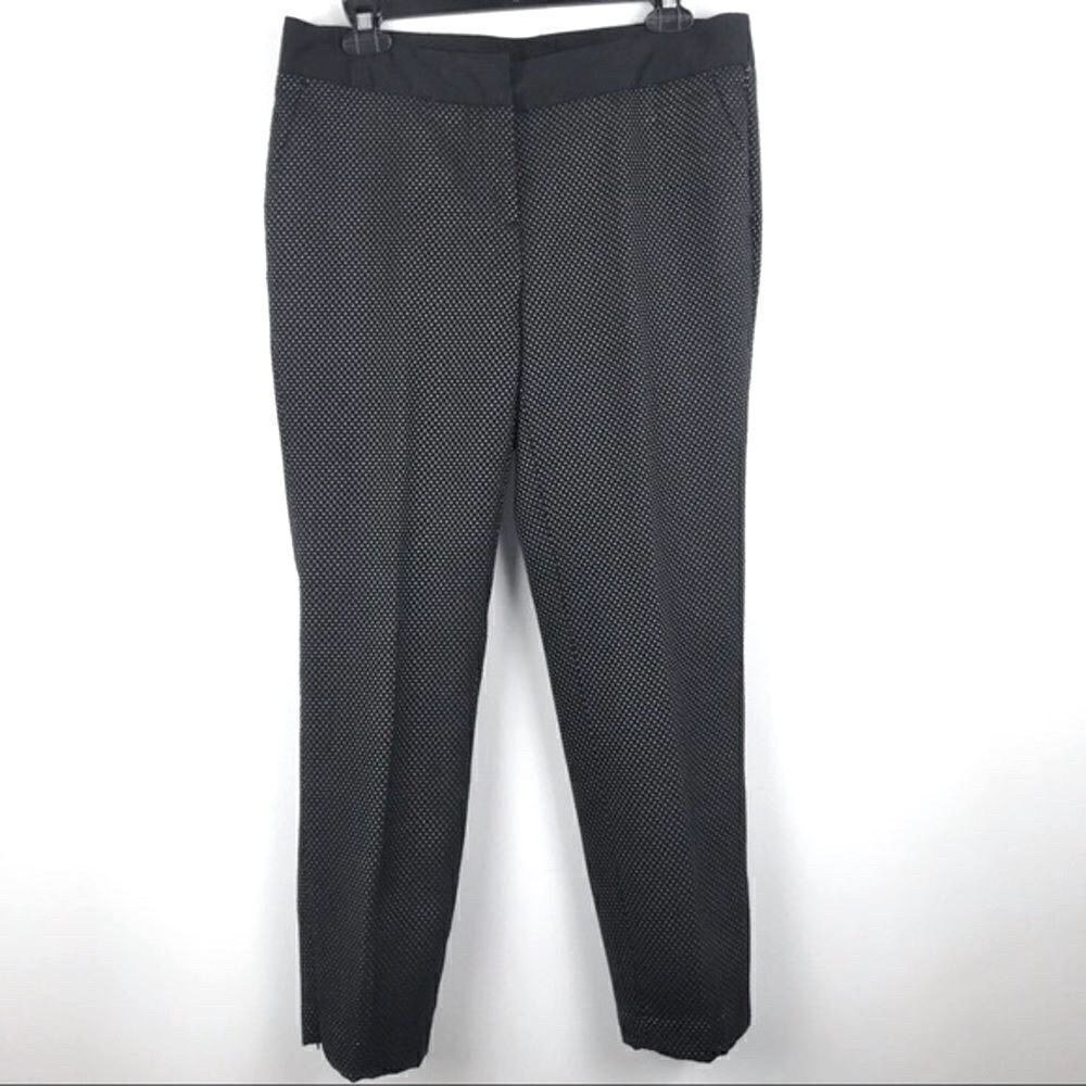 Cynthia Rowley Black Ankle Pants With Micro Dot Pattern and Zipper Cuffs